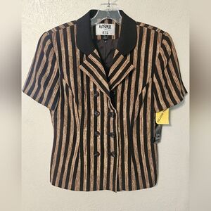 NWT Kasper For A.S.L. Black & Brown Striped Vintage Blazer Womens Size 4